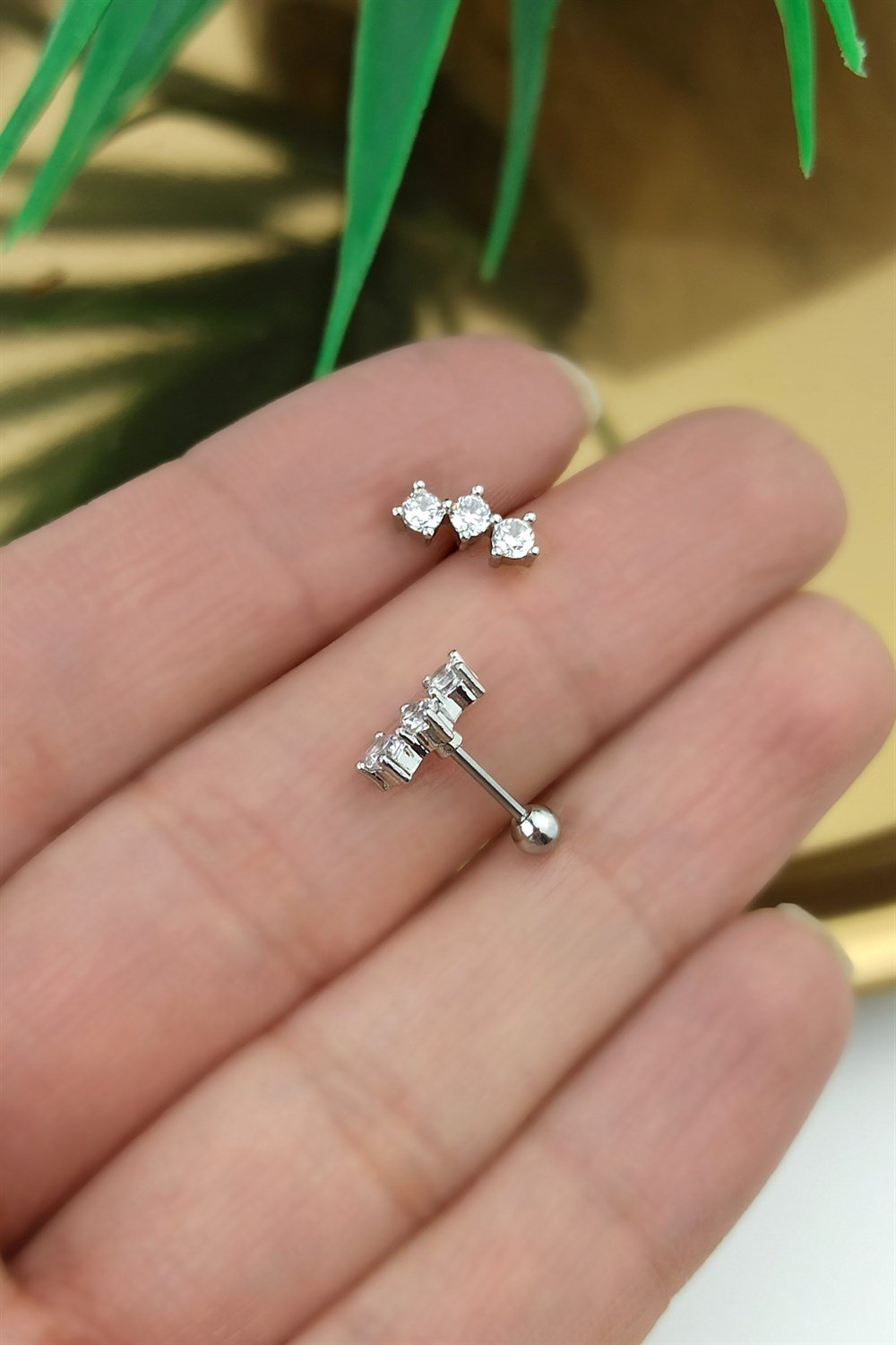 316 Cerrahi Çelik Zirkon Üç Taş Piercing TrPiercing0125