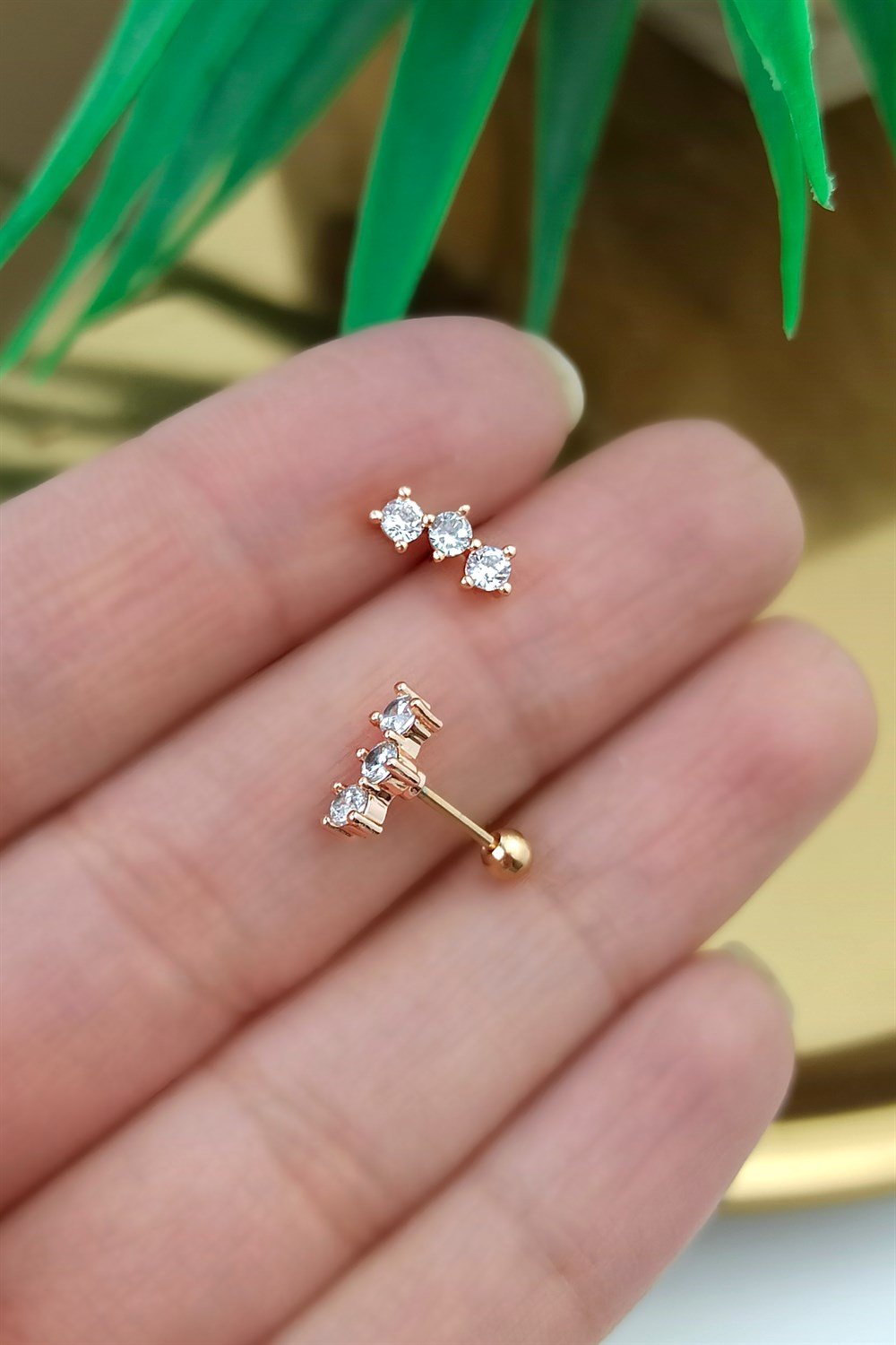 316 Cerrahi Çelik Zirkon Üç Taş Piercing TrPiercing0125