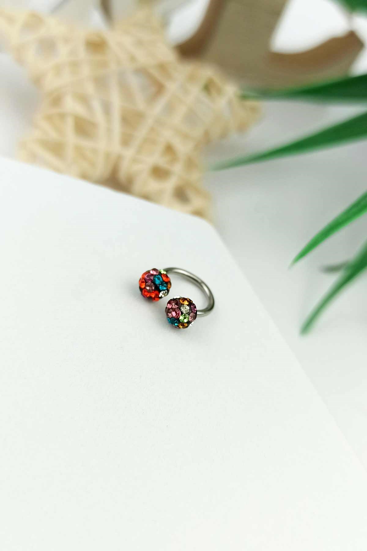 316 L Cerrahi Çelik Büyük Toplu Renkli Taşlı Septum Piercing TrPiercing091 PierX200X