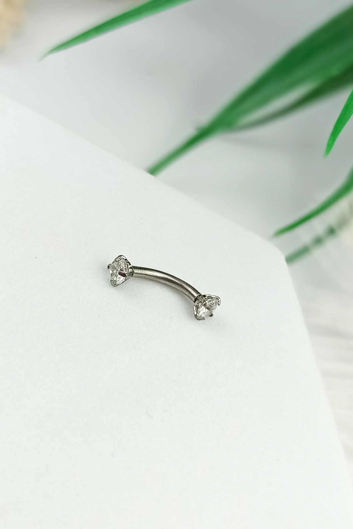316 L Cerrahi Çelik İki Tarafı Taşlı Elips Piercing TrPiercing087 PierX200X