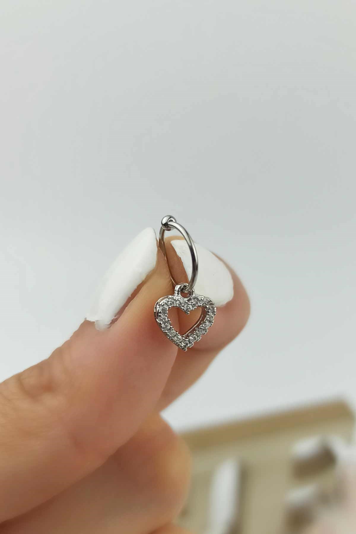 316 L Cerrahi Çelik Sallantı Taşlı Kalp Halka Piercing TrPiercing066 Pier32003