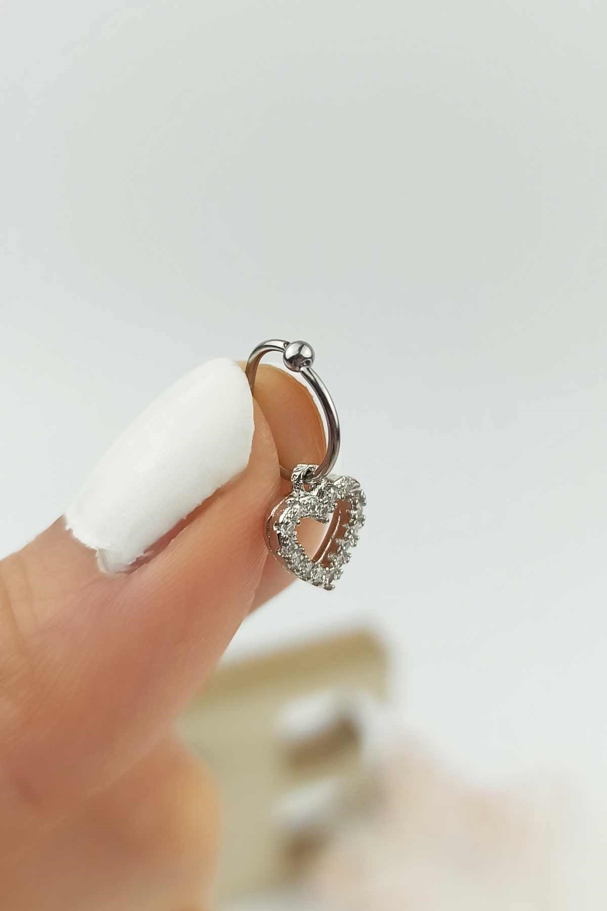 316 L Cerrahi Çelik Sallantı Taşlı Kalp Halka Piercing TrPiercing066 Pier32003