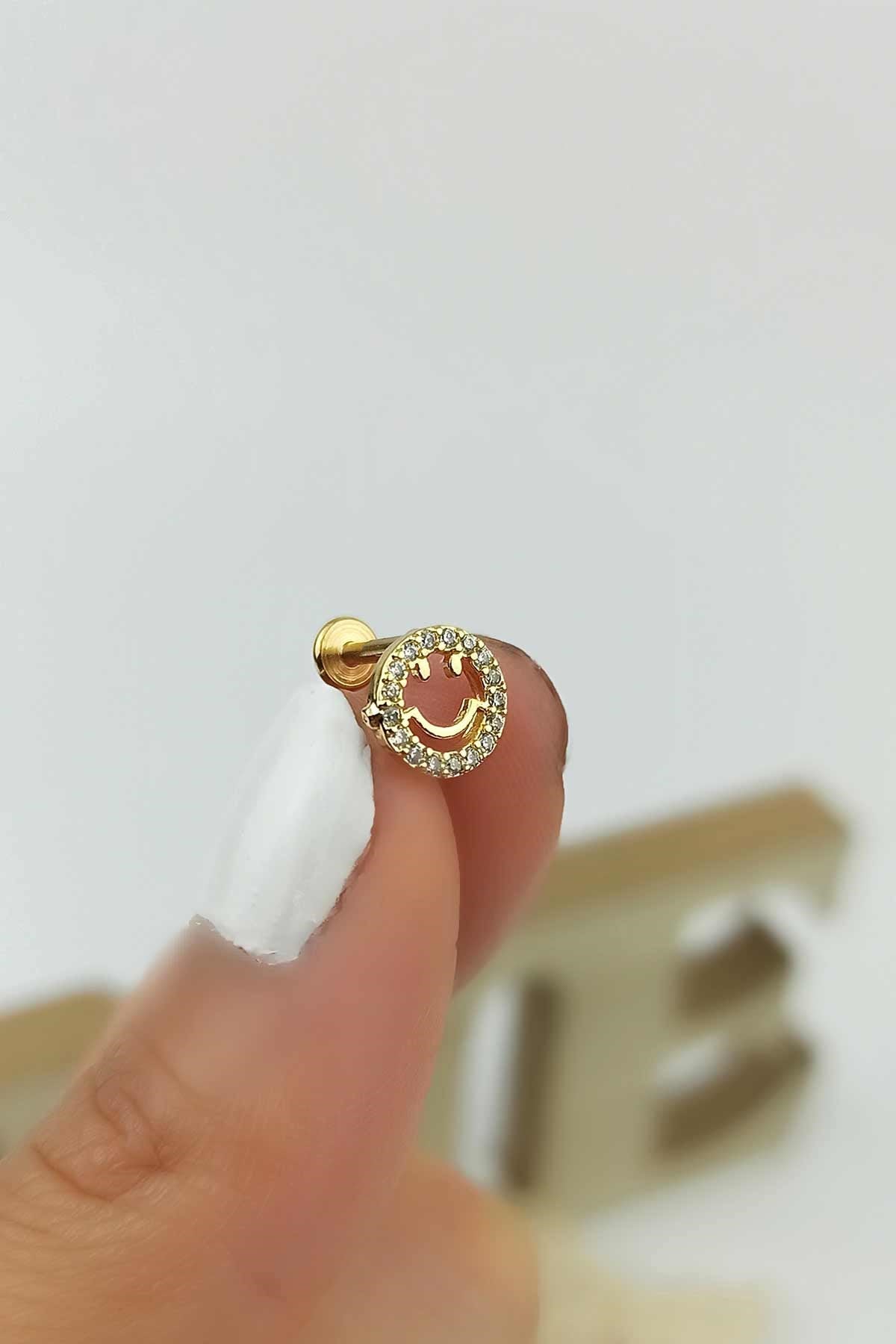 316 L Cerrahi Çelik Taşlı Emoji Figür Piercing TrPiercing078 PierX200X