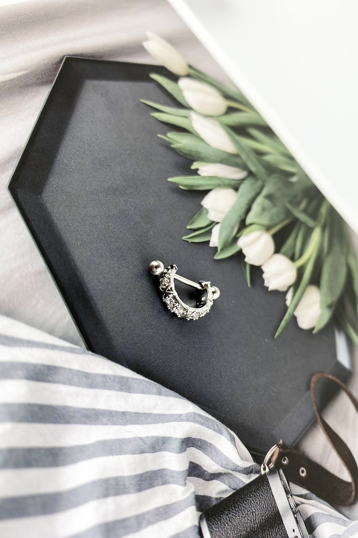 316l Cerrahi Çelik Minik Septum Taşlı Piercing P225