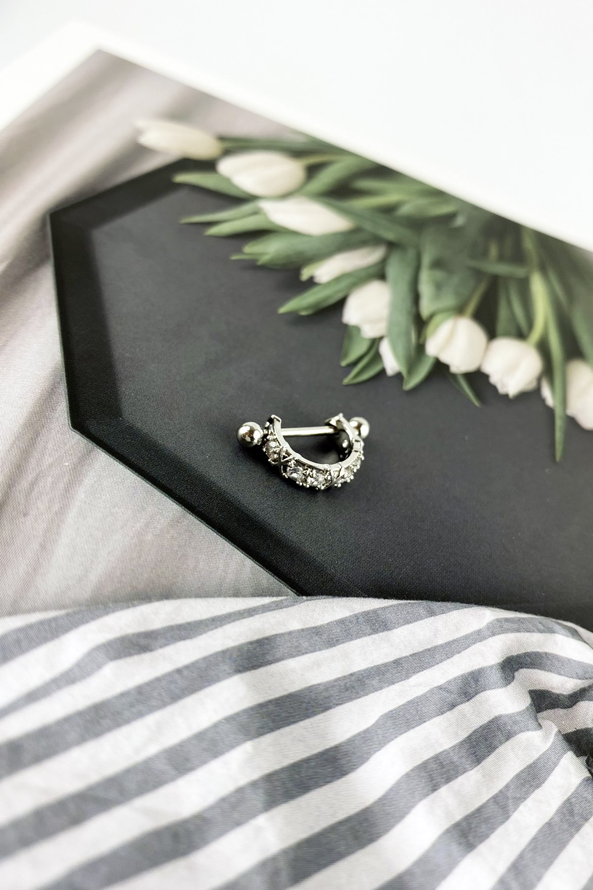 316l Cerrahi Çelik Minik Septum Taşlı Piercing P225