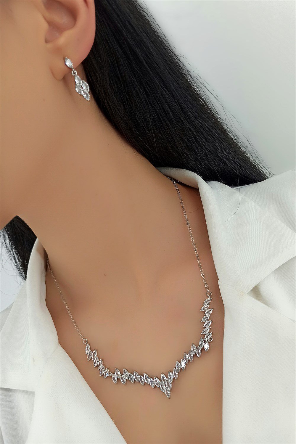 Abiye Kolye Küpe Set Damla Taş Model TrKolye5970