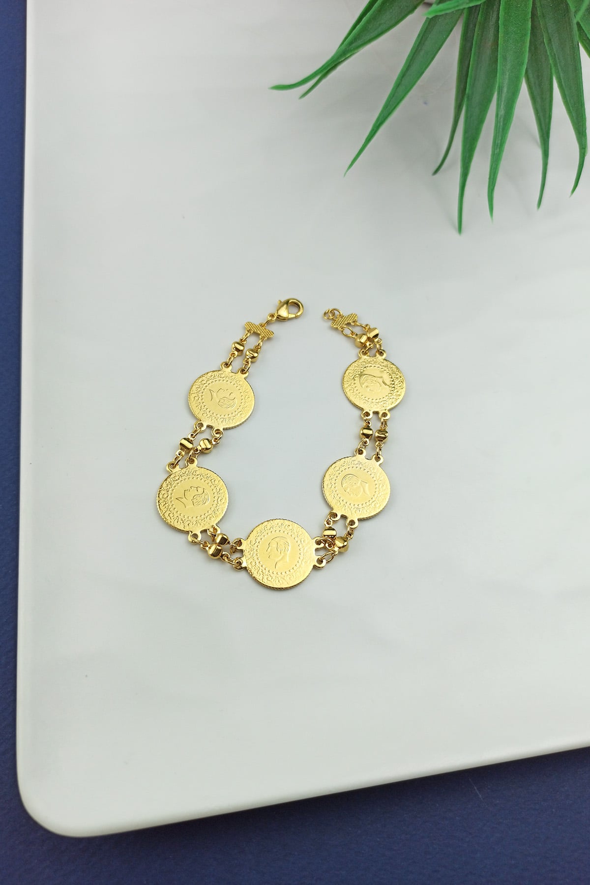 Altın Kaplama 5 Li Çeyrek Bileklik Gold B550