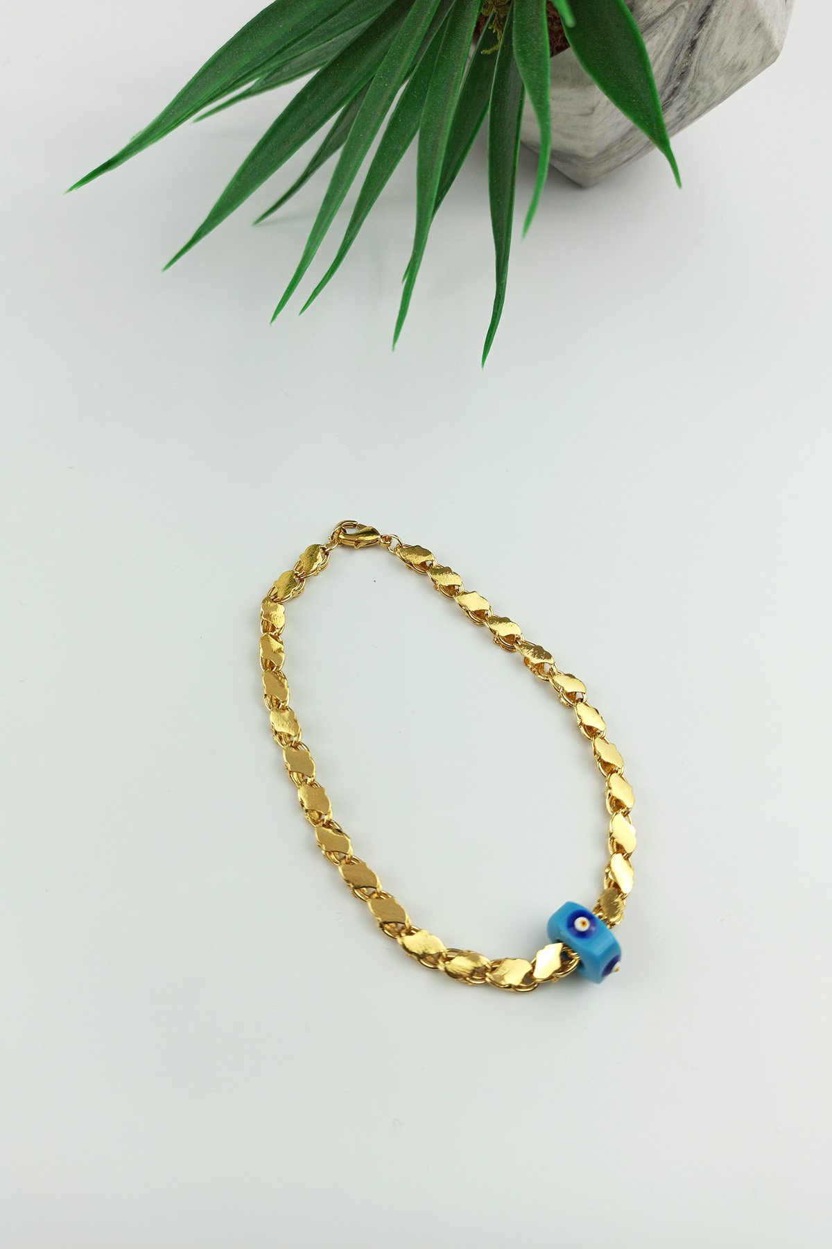 Altın Kaplama Nostalji Boncuklu Arpa Zincir Bileklik Gold B550
