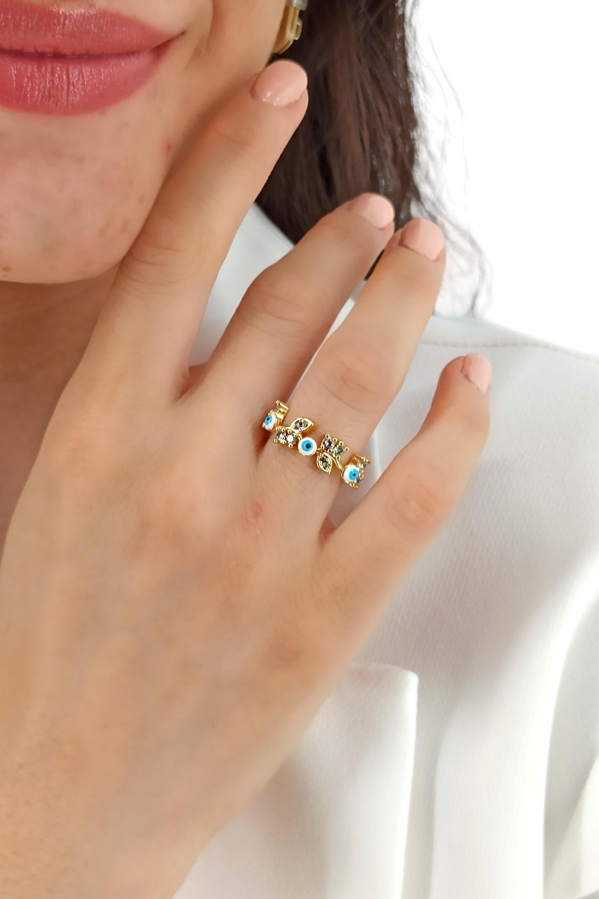 Ayarlanabilir Nazar Boncuk Yaprak Yüzük TrYüzük1276