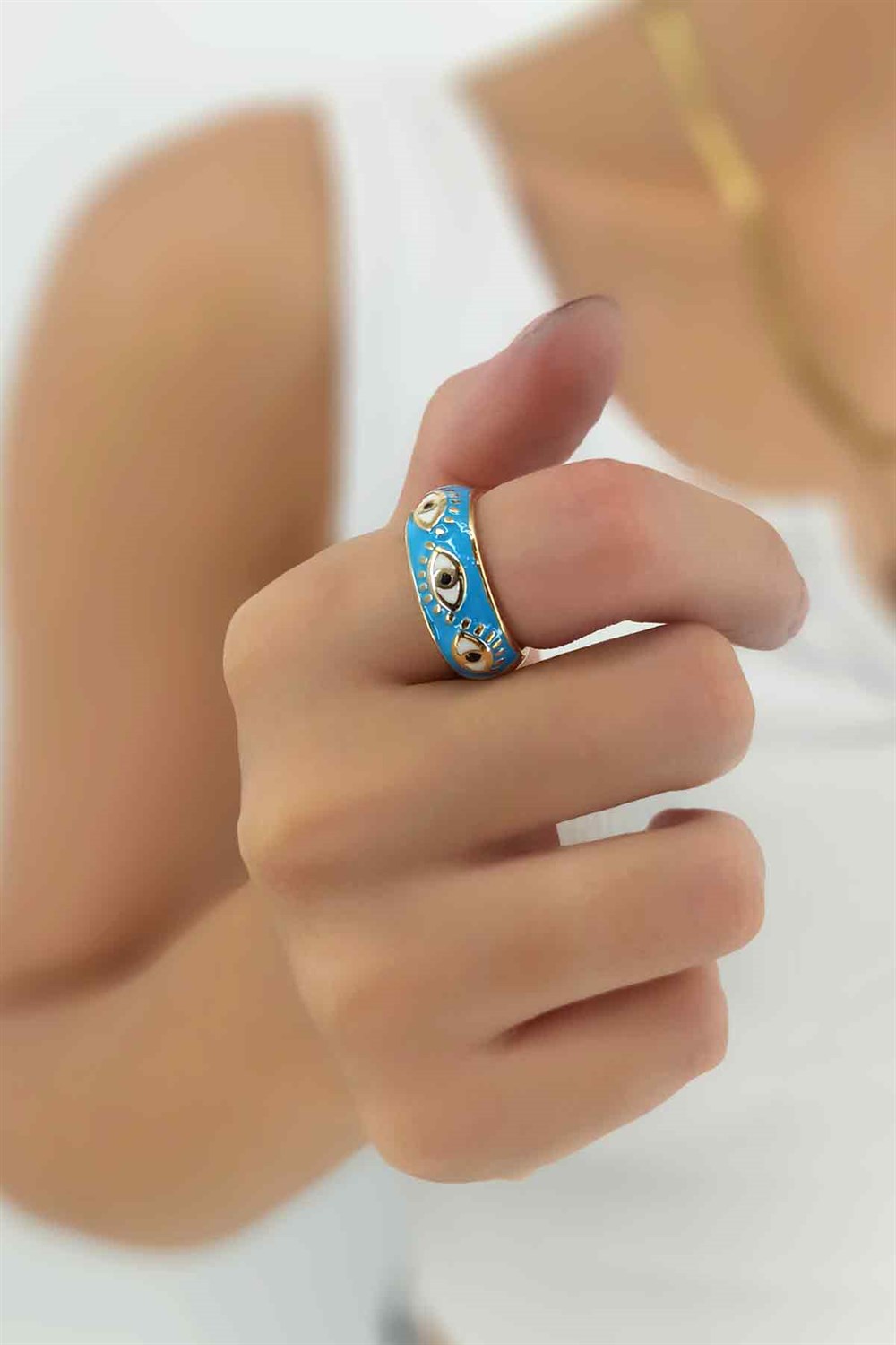 Ayarlanabilir Renkli Mineli Göz Yüzük TrYüzü1221