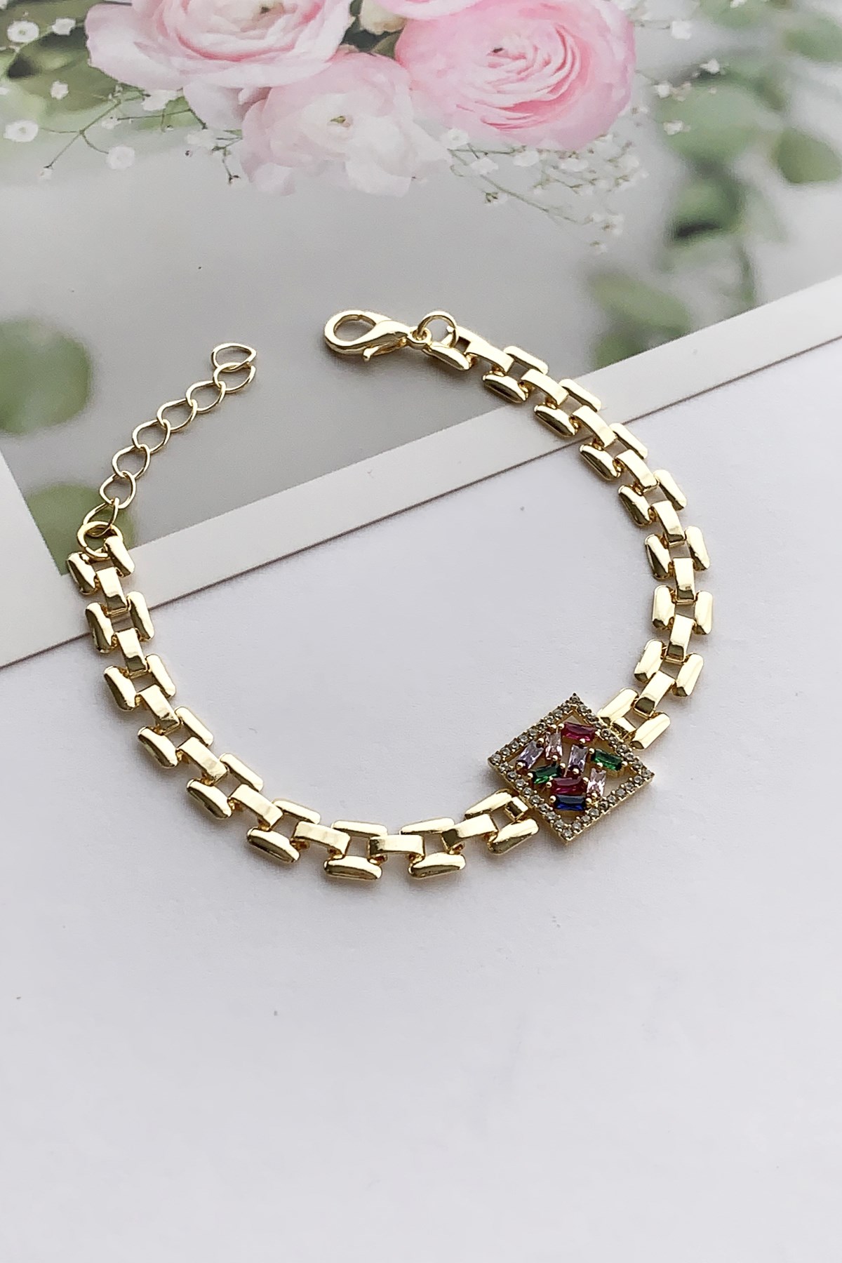 Baget Taşlı Kare Model Bileklik TrBilek7615 B33503
