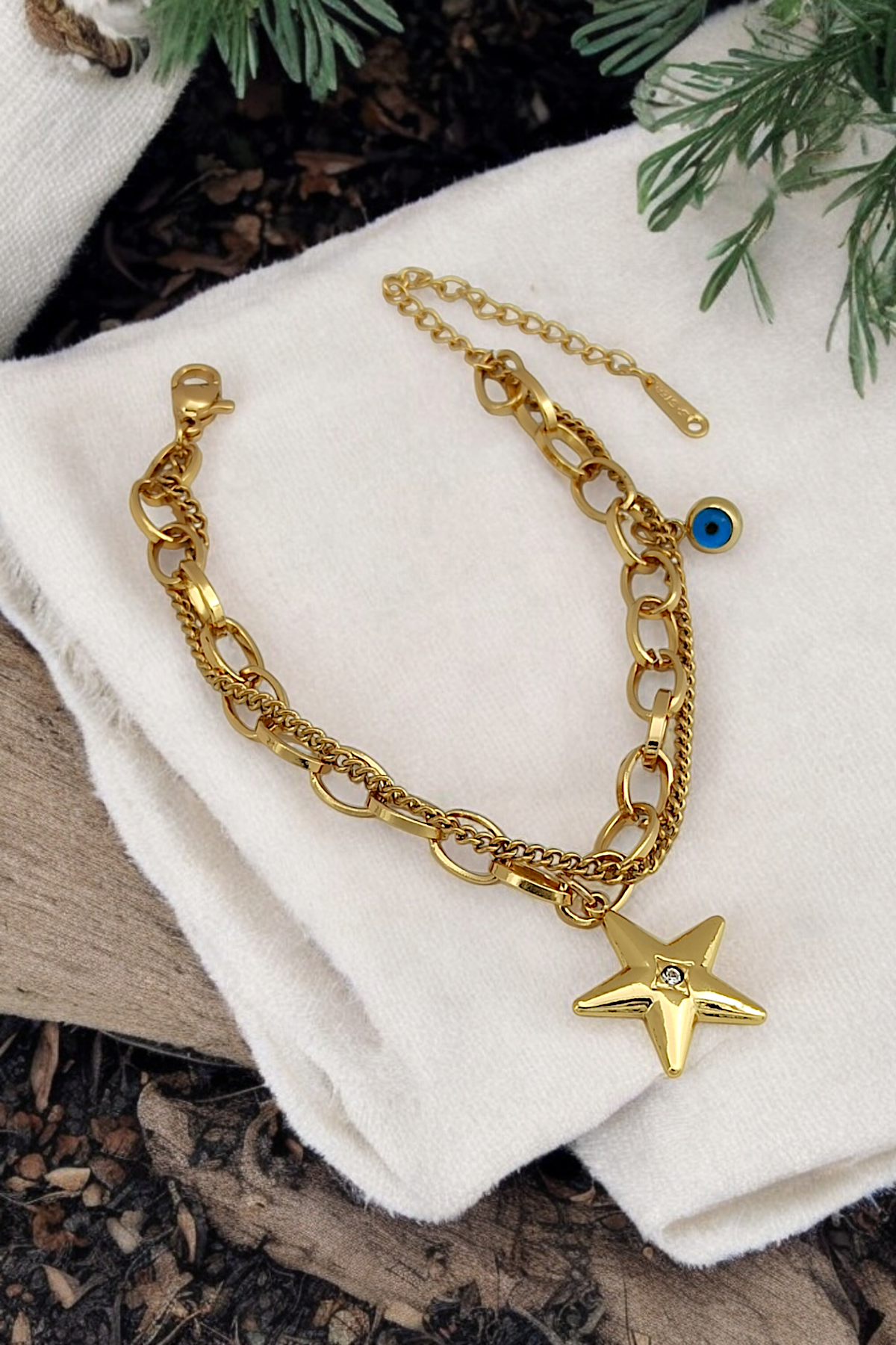 Çelik 2'li Nazar Boncuk Yıldız Bileklik