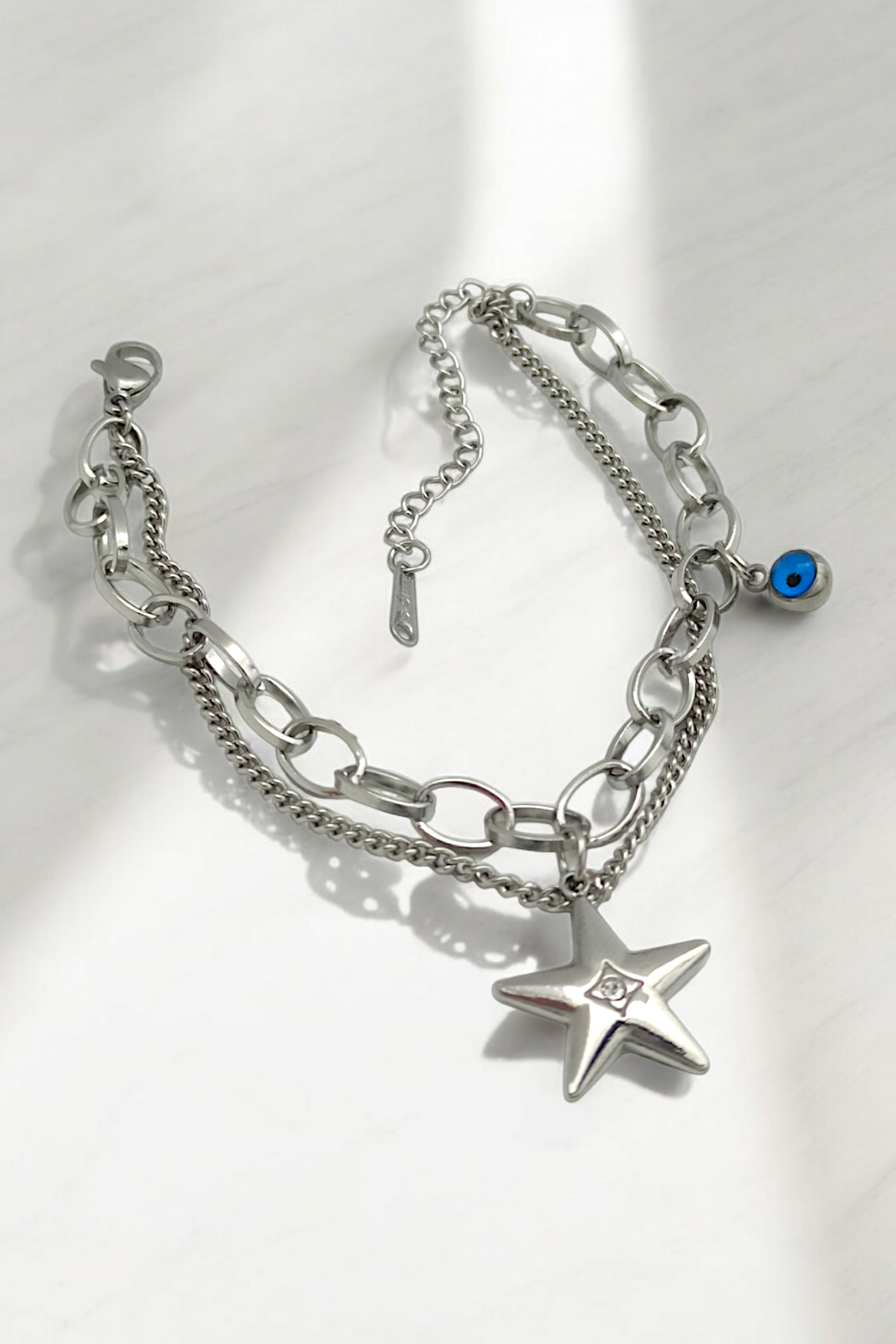 Çelik 2'li Nazar Boncuk Yıldız Bileklik