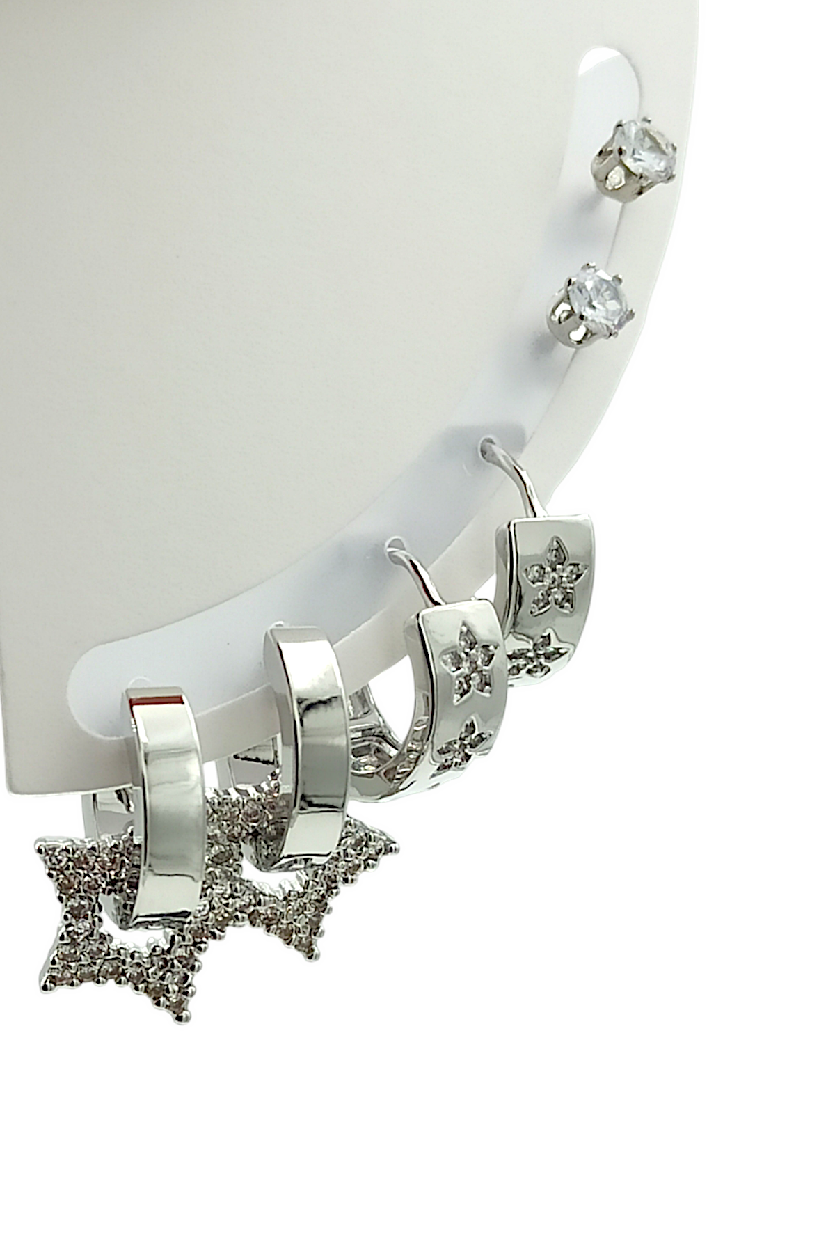 Çelik 6'lı Çiçek Halka Küpe Kombin