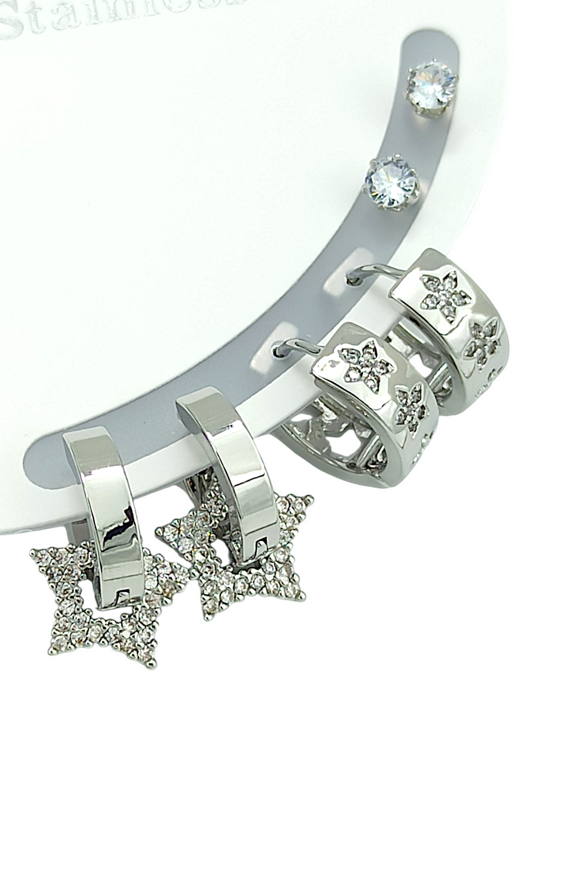 Çelik 6'lı Çiçek Halka Küpe Kombin