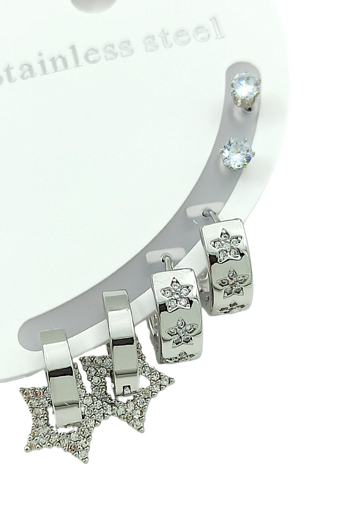 Çelik 6'lı Çiçek Halka Küpe Kombin