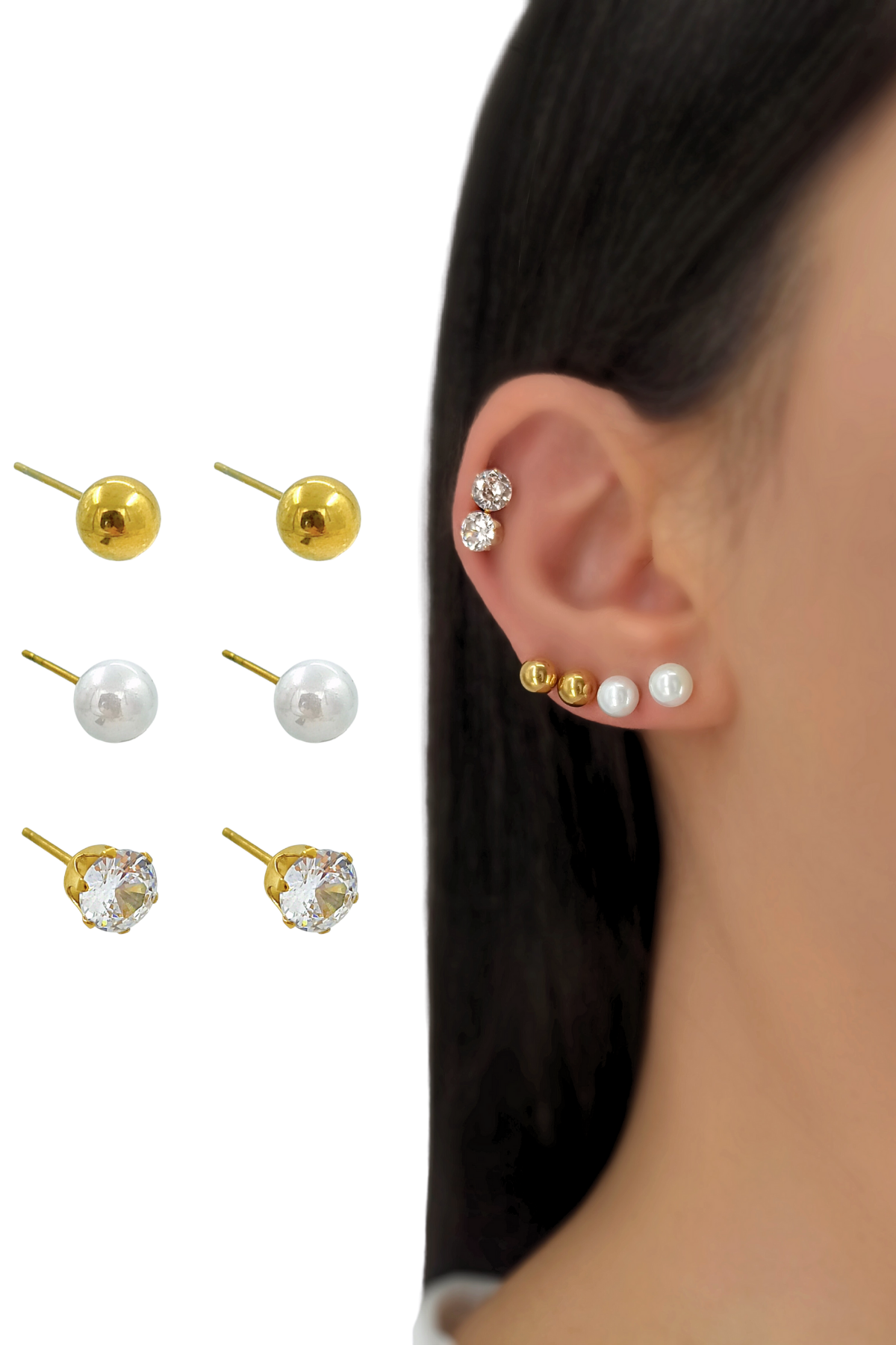 Çelik 6'lı İnci Top Küpe Kombin