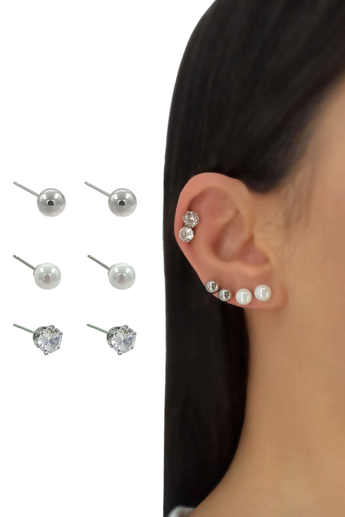 Çelik 6'lı İnci Top Küpe Kombin