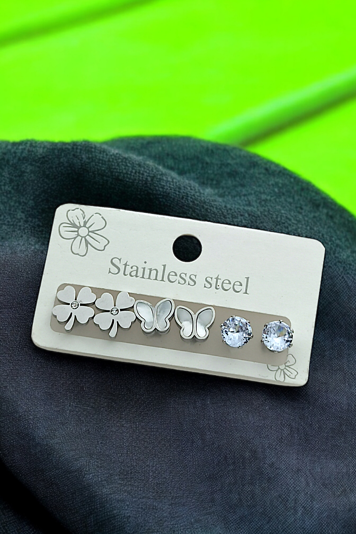 Çelik 6'lı Sedefli Kalp Küpe Kombin 35603