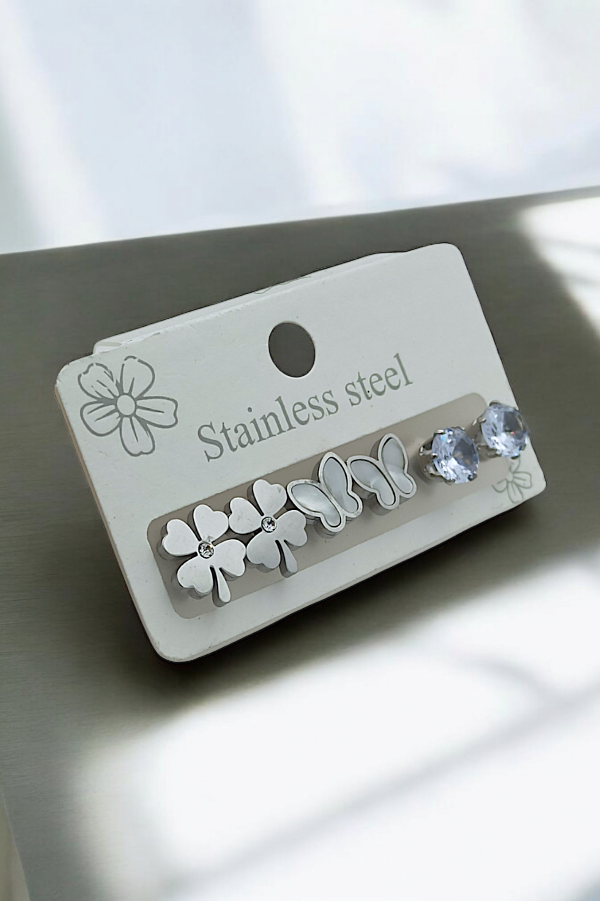 Çelik 6'lı Sedefli Kalp Küpe Kombin 35603