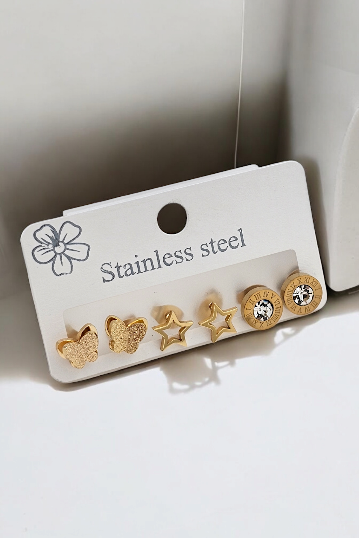 Çelik 6'lı Simli Yıldız Küpe Kombin 35602