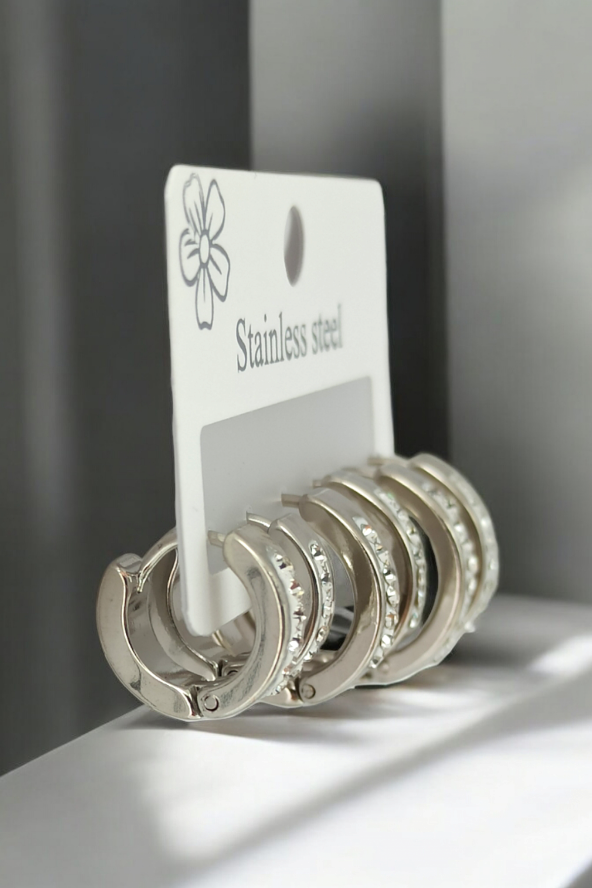 Çelik 6'lı Taşlı Halka Küpe Kombin