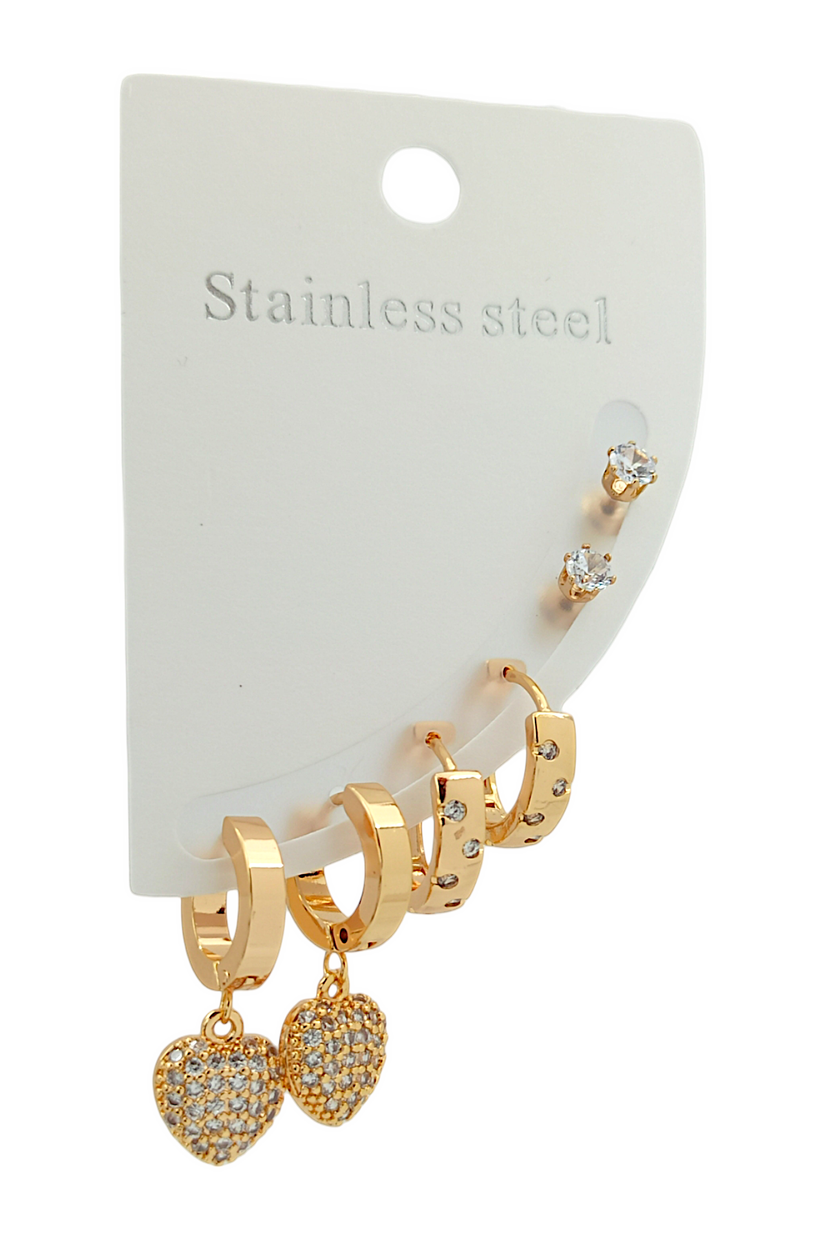 Çelik 6'lı Taşlı Kalp Halka Küpe Kombin