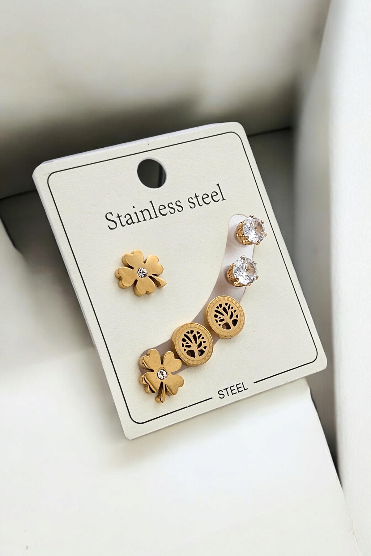 Çelik 6'lı Tektaş Hayat Ağacı Küpe Kombin 350606