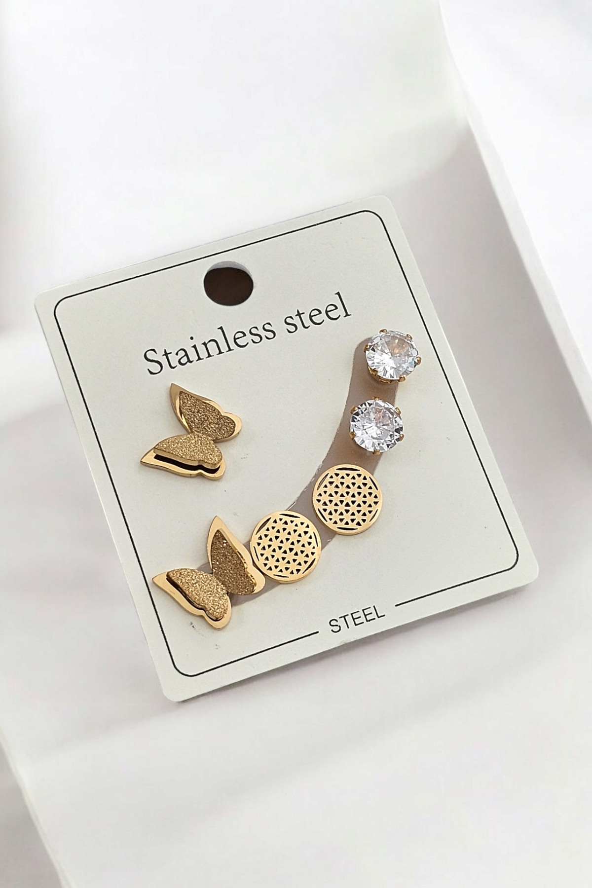 Çelik 6'lı Yaşam Çiçeği Küpe Kombin 35605