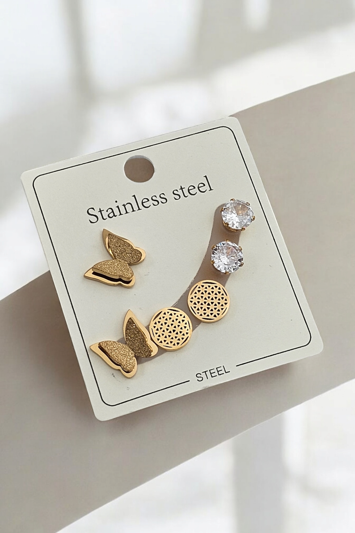 Çelik 6'lı Yaşam Çiçeği Küpe Kombin 35605