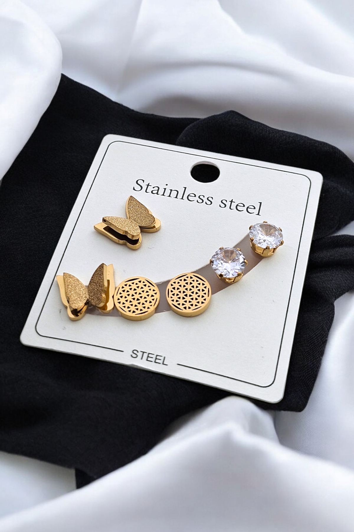 Çelik 6'lı Yaşam Çiçeği Küpe Kombin 35605