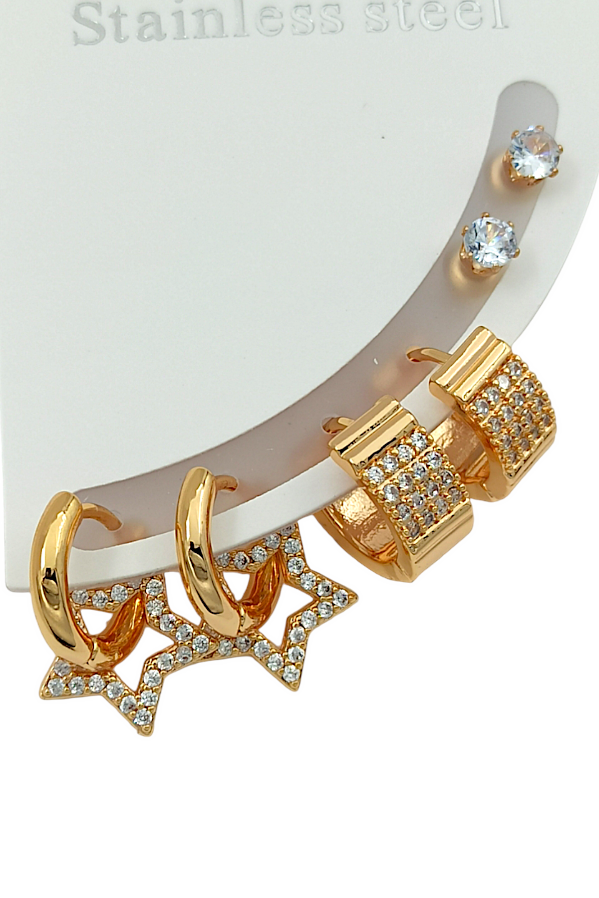 Çelik 6'lı Yıldız Küpe Kombin