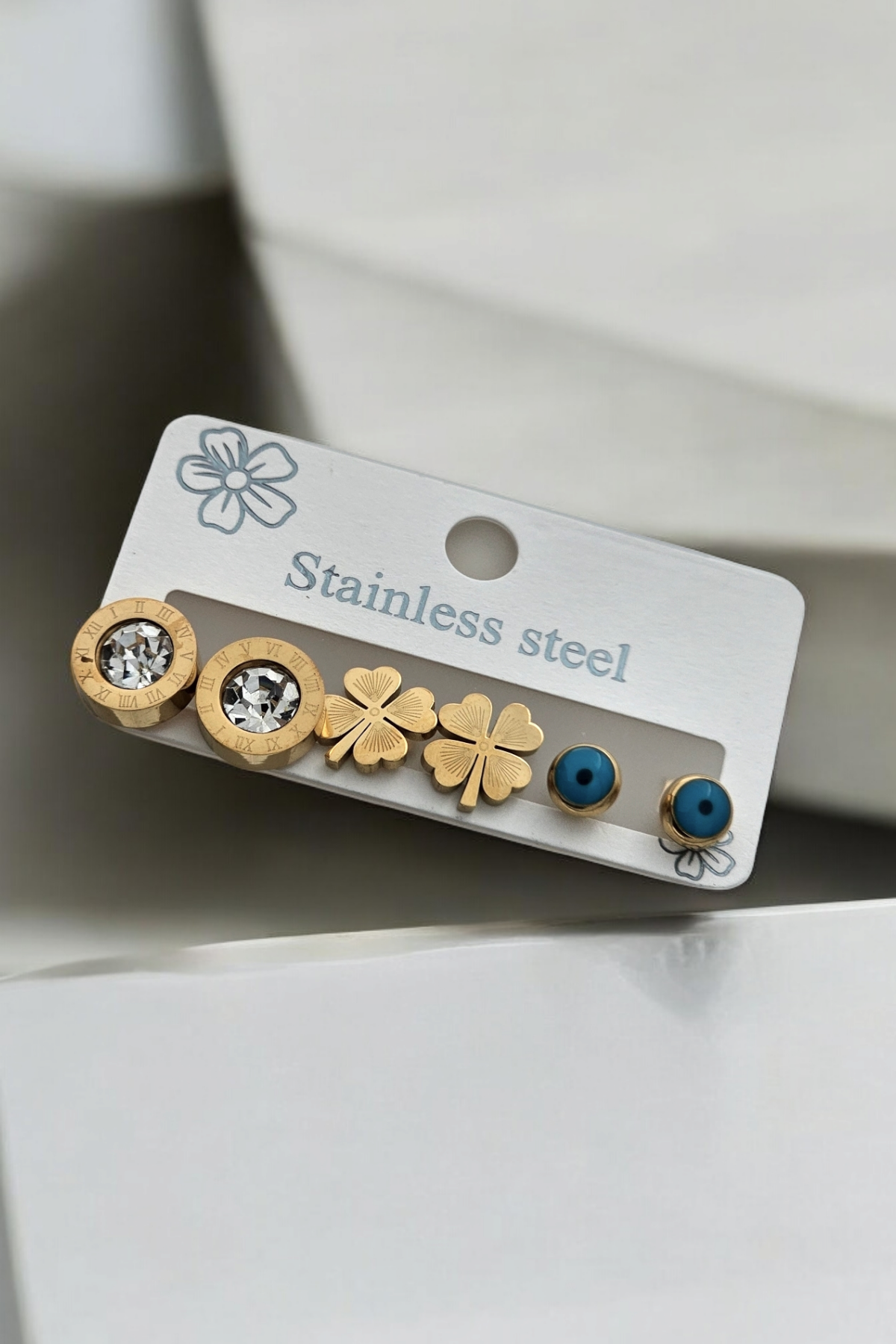 Çelik 6'lı Yonca Küpe Komin 35601