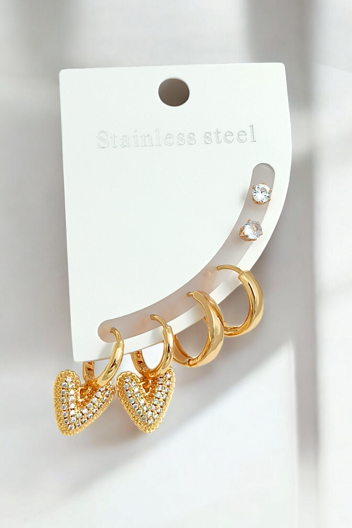 Çelik 6'lı Zirkon Taş Kalp Halka Küpe Kombin 35653 