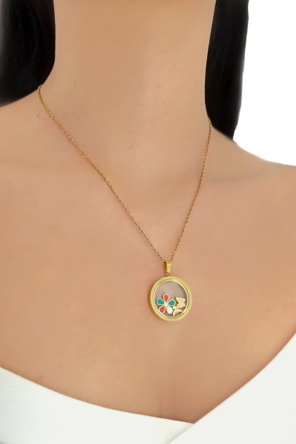 Çelik Çerçeve Yonca Kolye