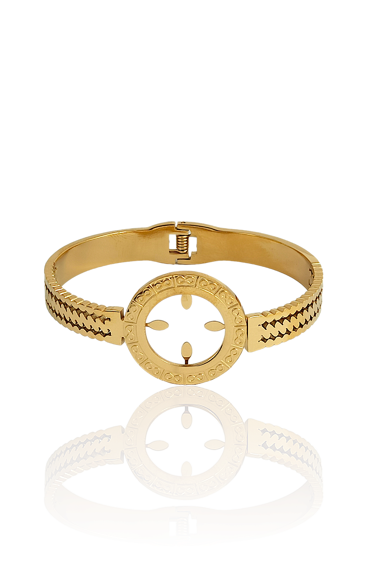 Çelik Çeyrek Uyumlu Önden Açılabilir Lazer Kesim Kelepçe Bileklik