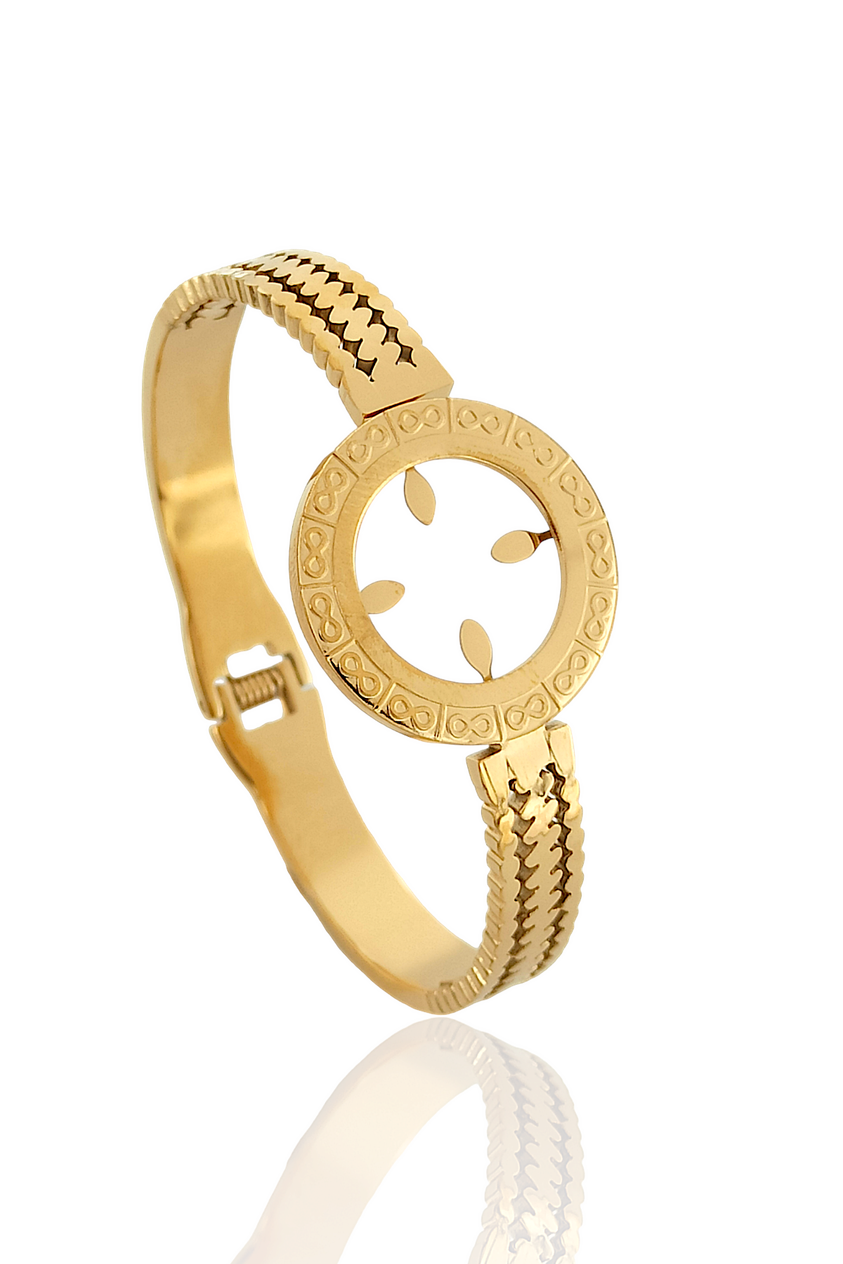 Çelik Çeyrek Uyumlu Önden Açılabilir Lazer Kesim Kelepçe Bileklik