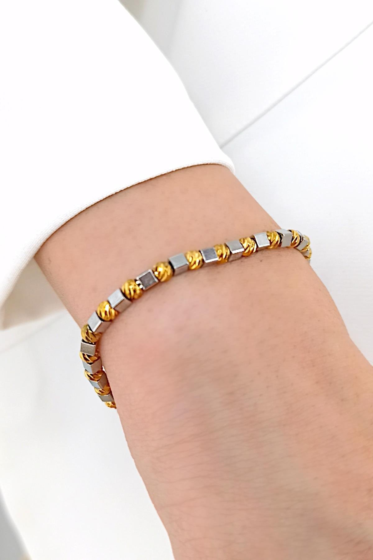 Çelik Çift Renk Dorika Küp Bileklik