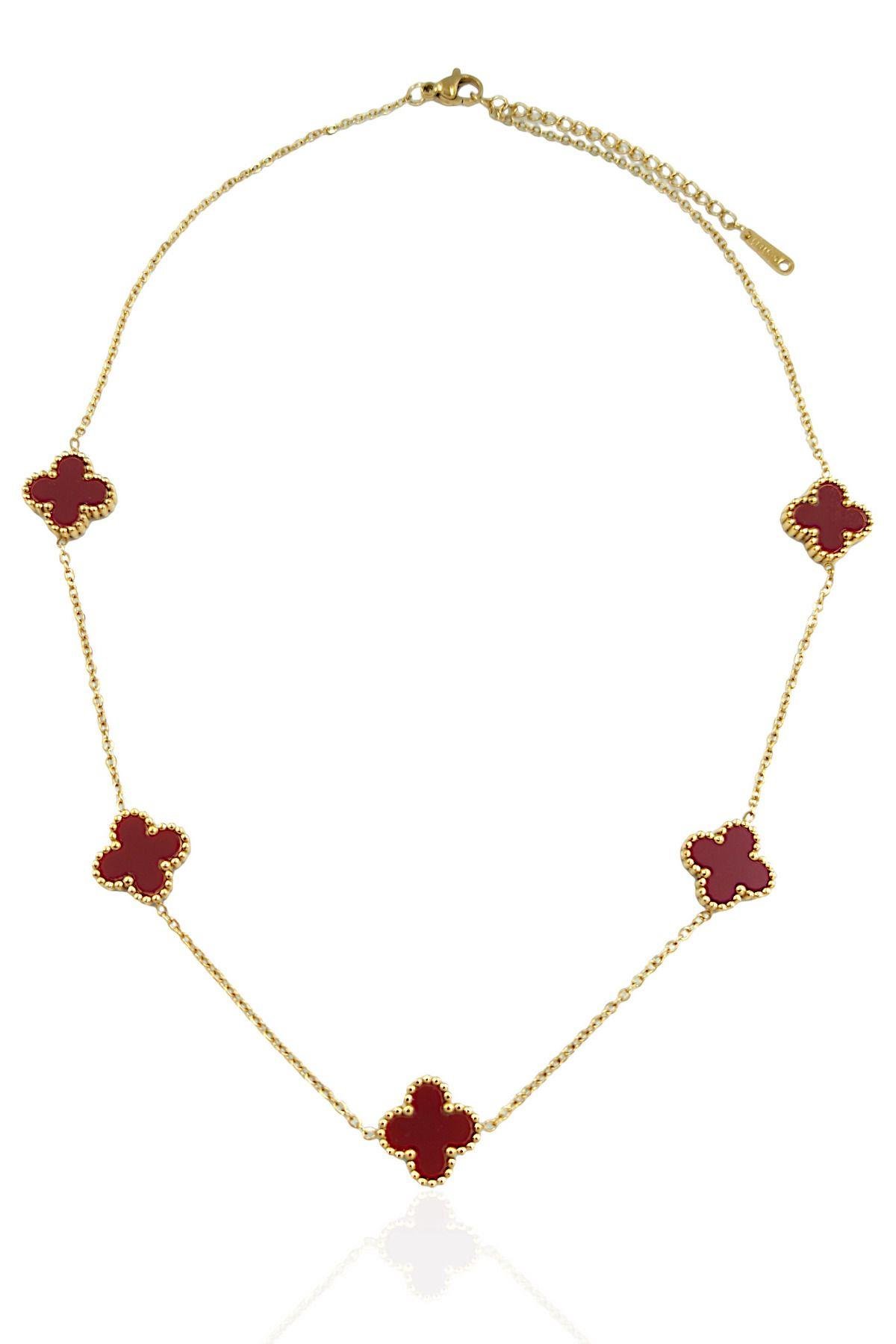 Çelik Çift Taraflı Sedefli Yonca Kolye Van Cleef Model TrKolye50339