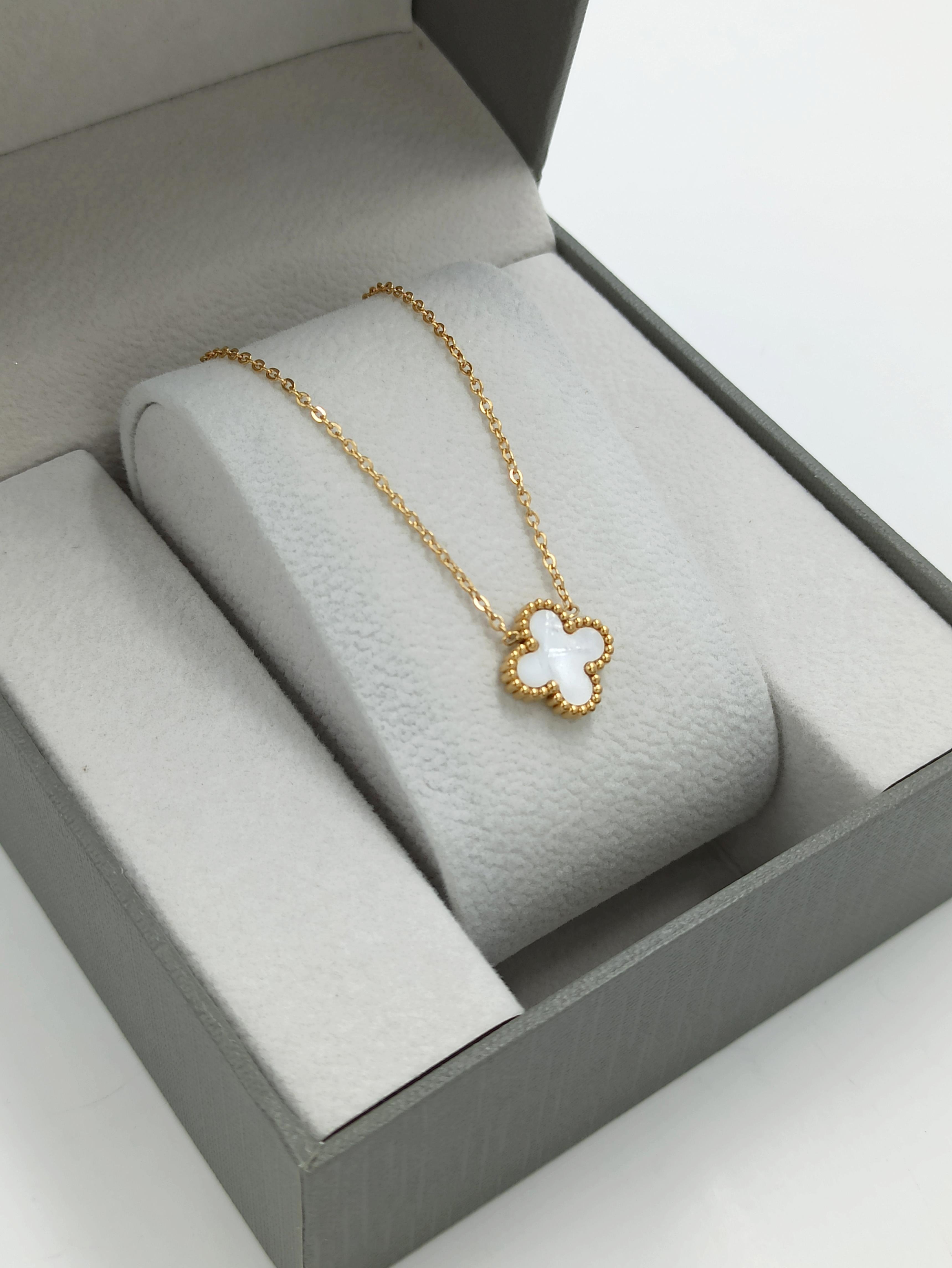 Çelik Çift Taraflı Tek Yoncalı Sedef Kolye Van Cleef Model Trkolye50340