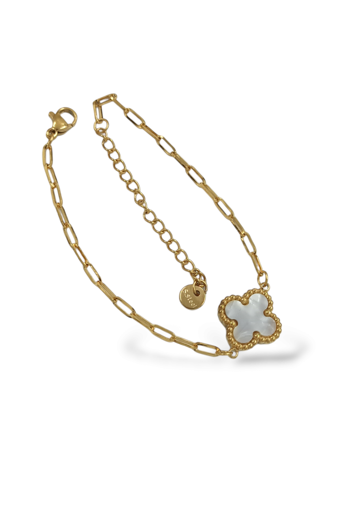 Çelik Çift Taraflı Yonca Bileklik Van Cleef Model Geçmeli Zincir Bileklik