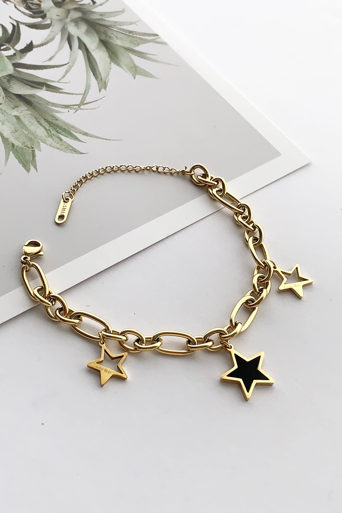 Çelik Gold Mineli Yıldız Figür Çelik Bileklik TrBilek7552 B34503