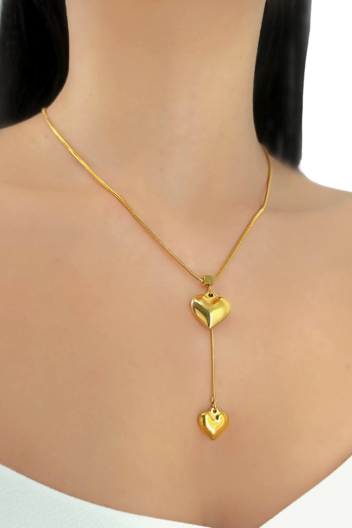 Çelik İki Kalpli Yılan Zincir Kolye 