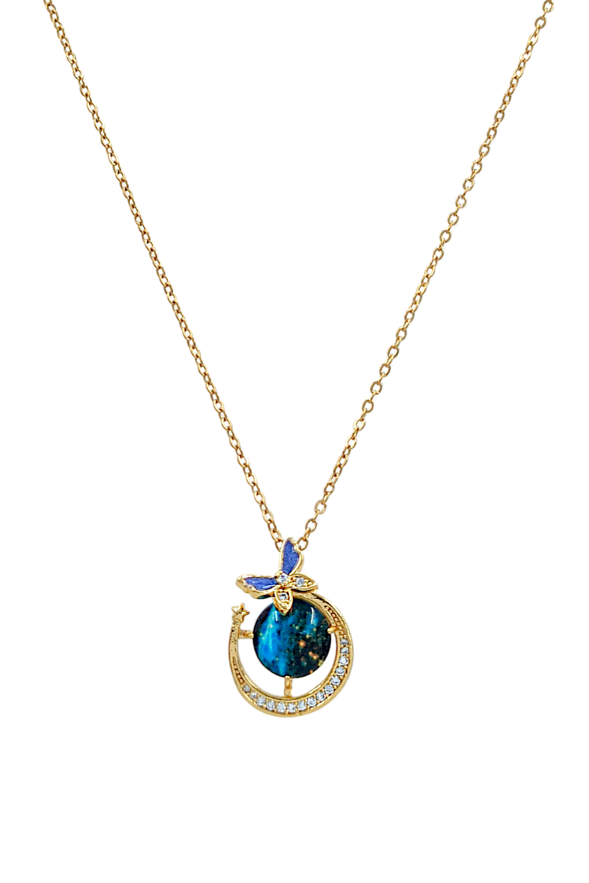 Çelik Kelebekli Gökyüzü Kolye