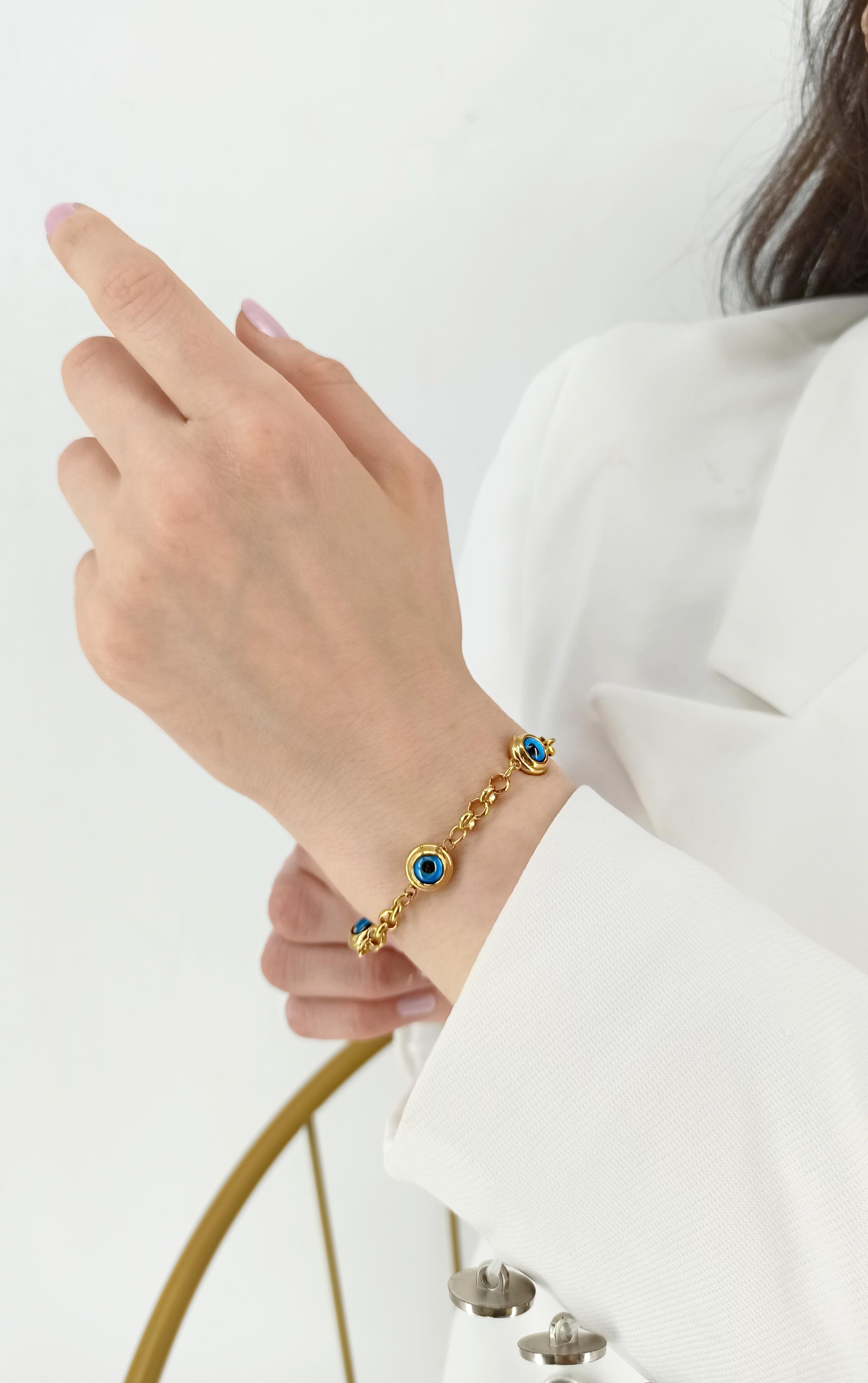 Çelik Nazar Boncuk Bileklik 