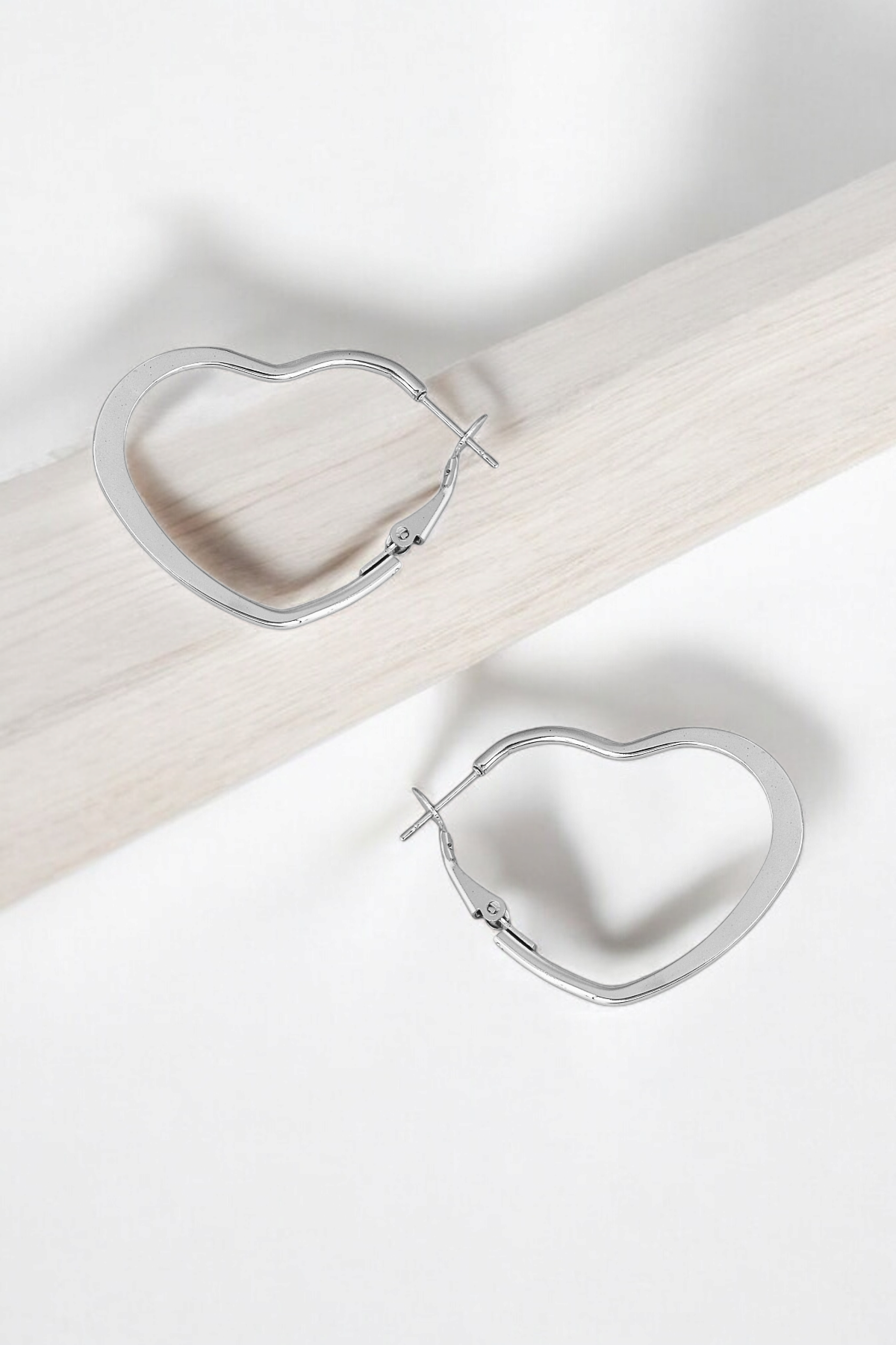 Çelik Renk Atmaz Kalp Halka Küpe (30mm)