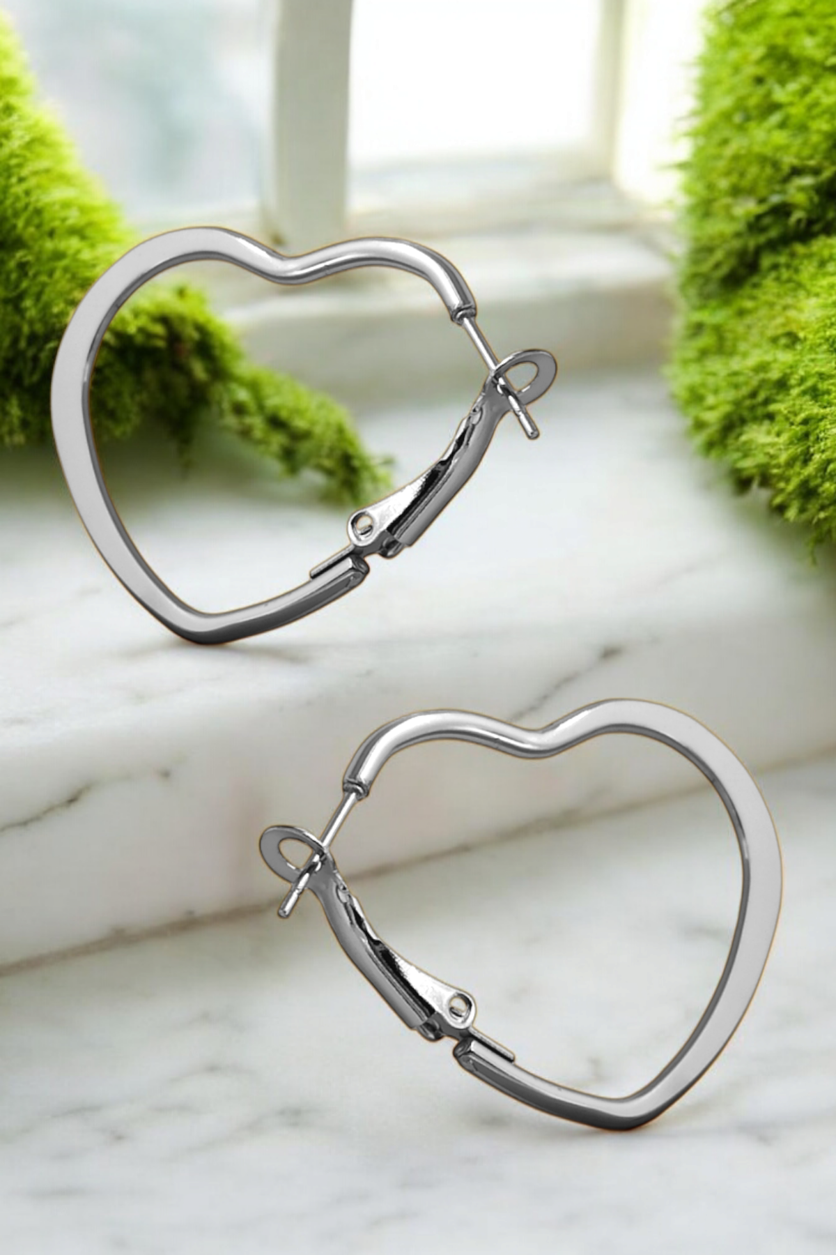 Çelik Renk Atmaz Kalp Halka Küpe (40mm)