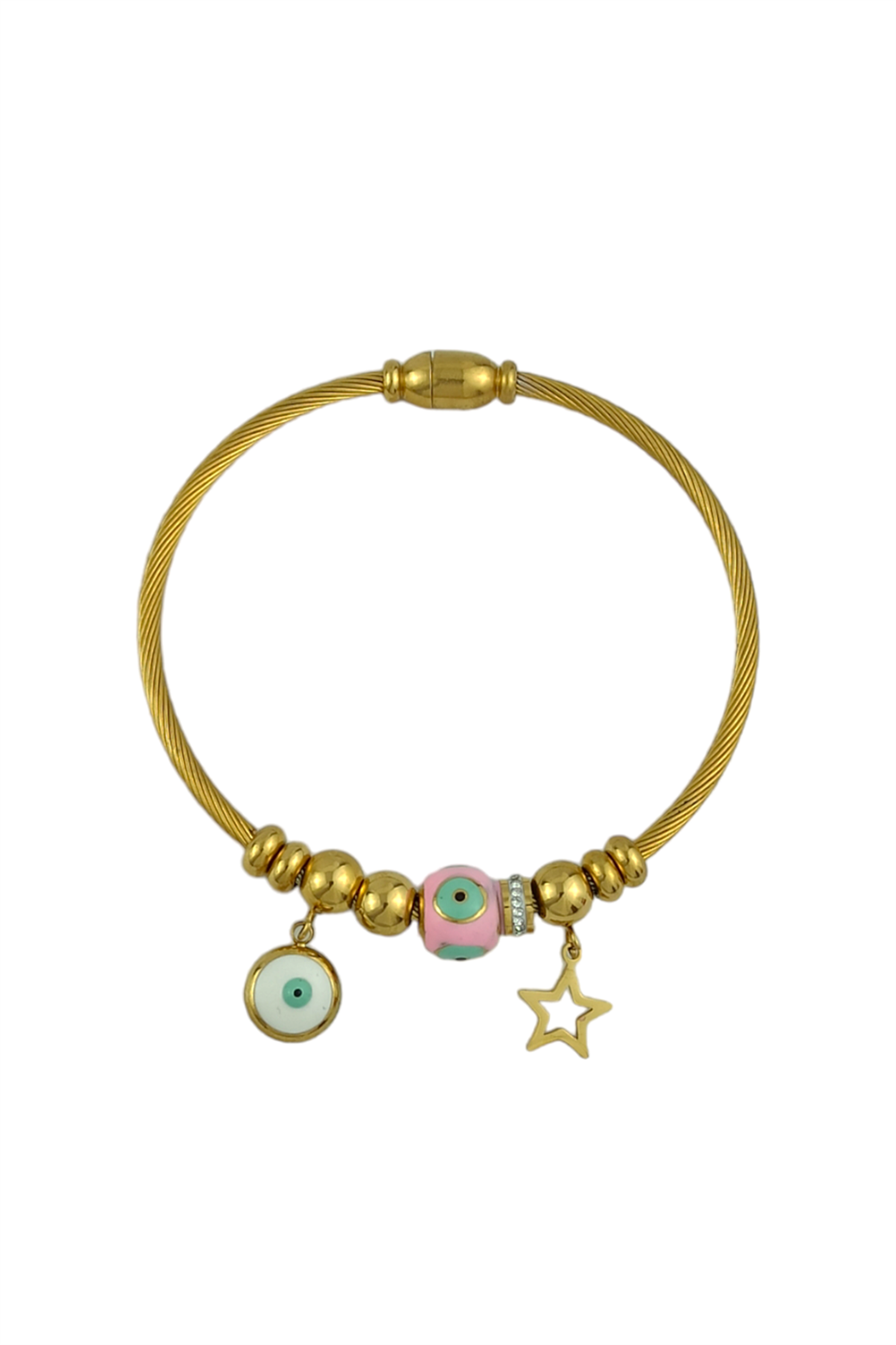 Çelik Renkli Nazar Boncuk Mıknatıslı Kelepçe Bileklik TrBilek70255