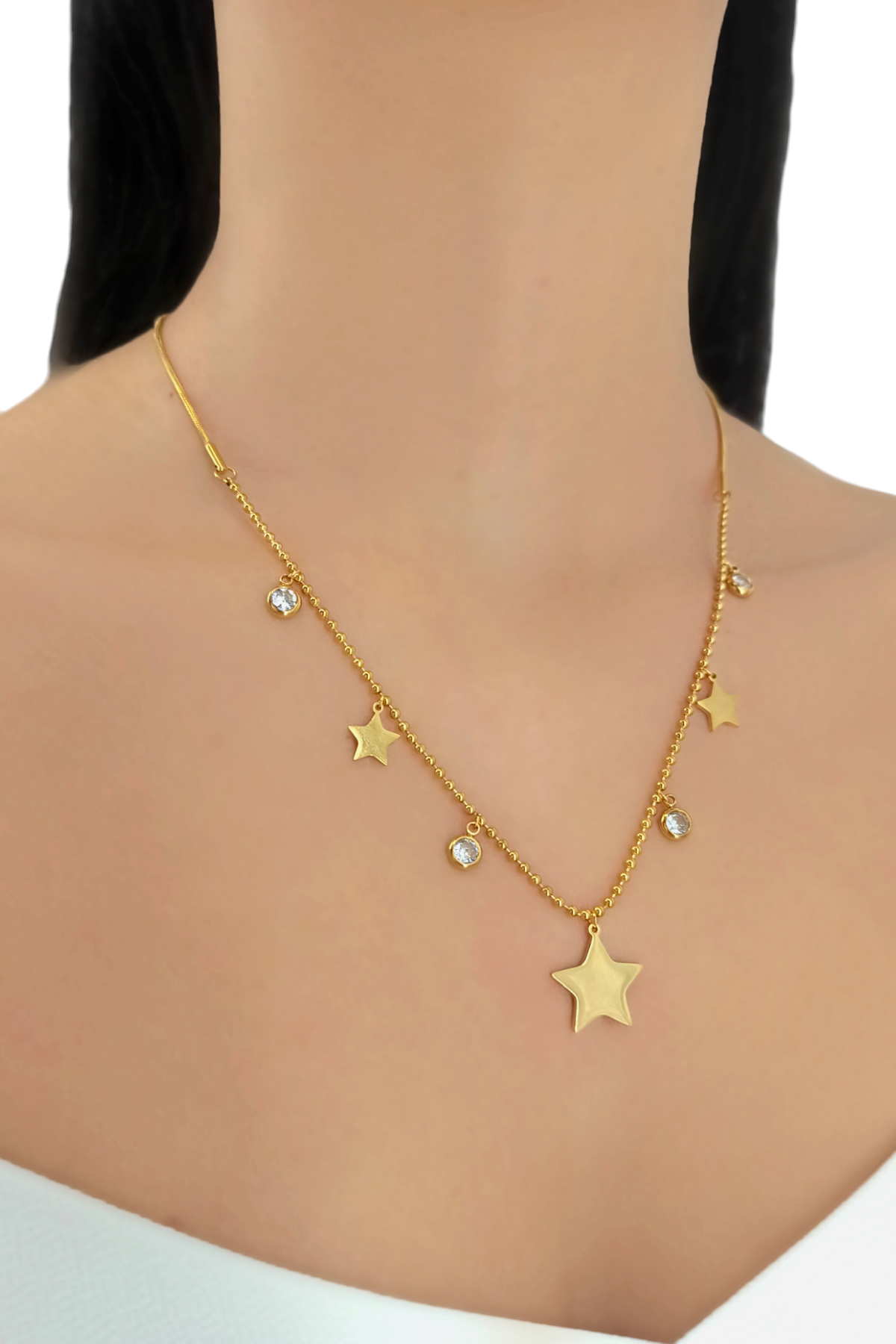 Çelik Sıra Taşlı Plaka Yıldız Kolye