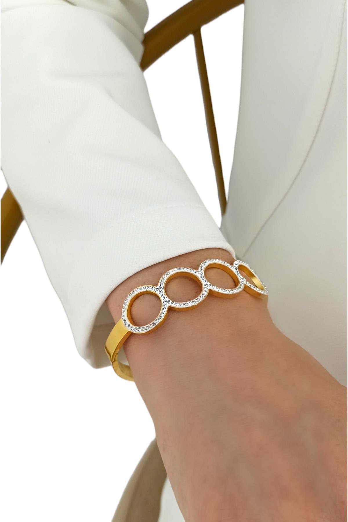 Çelik Taşlı Halka Kelepçe Bileklik